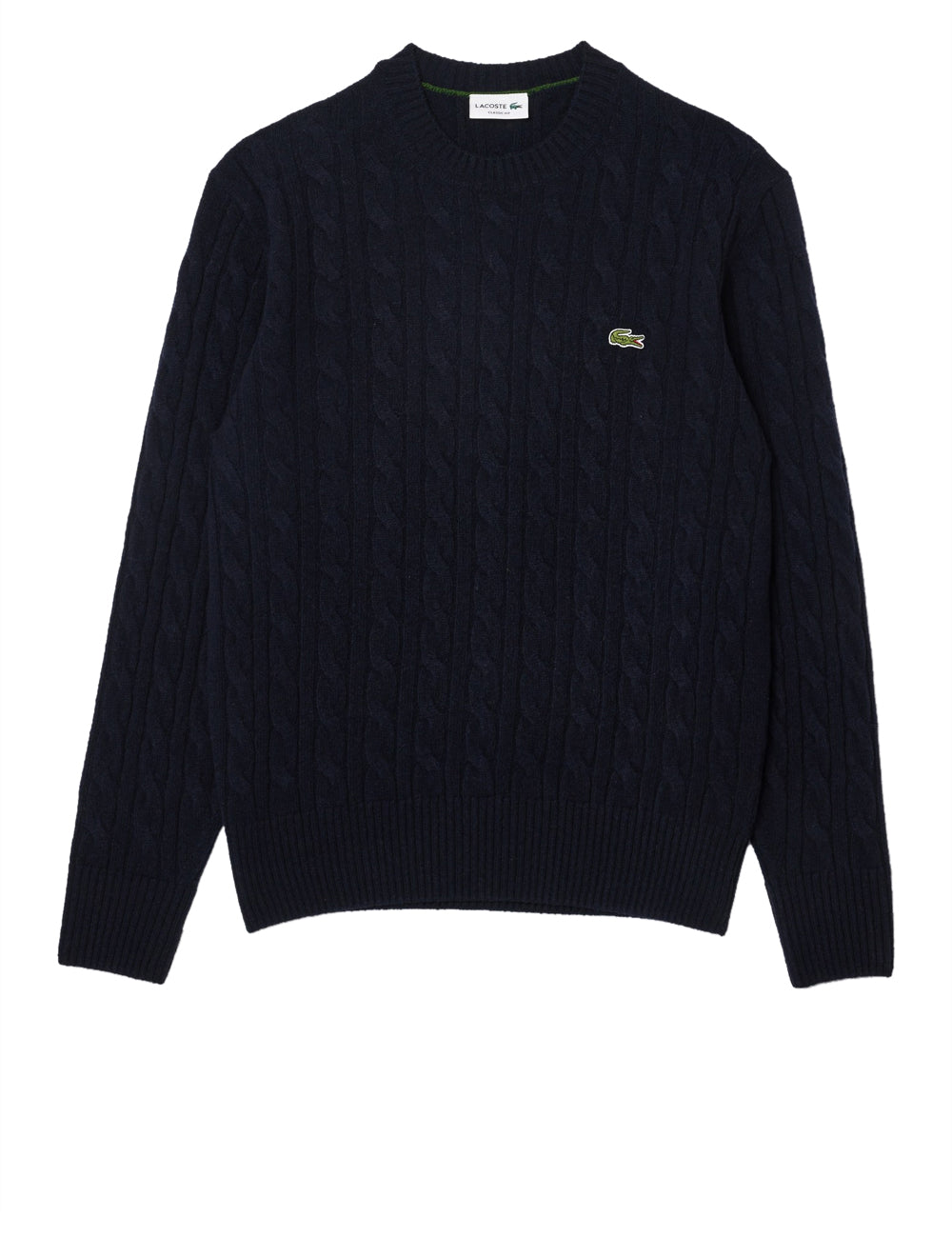 Maglione girocollo a trecce in lana cardata 