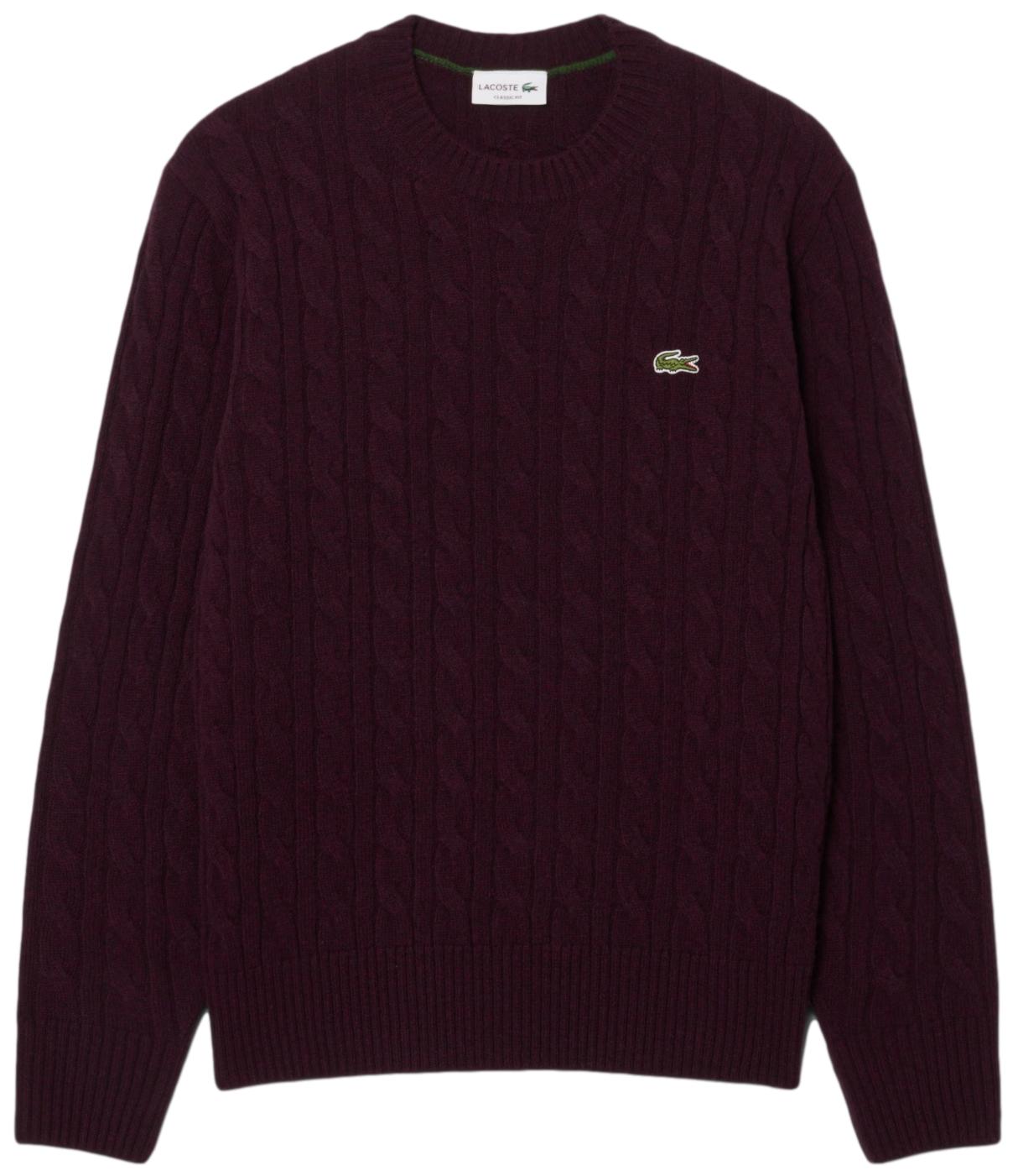 Maglione girocollo a trecce in lana cardata 