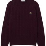 Maglione girocollo a trecce in lana cardata 