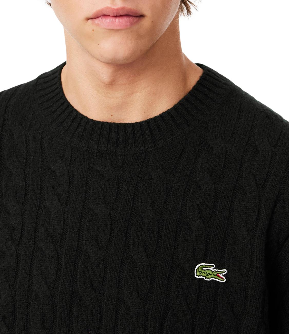 Carded wool cable-knit crew-neck sweater