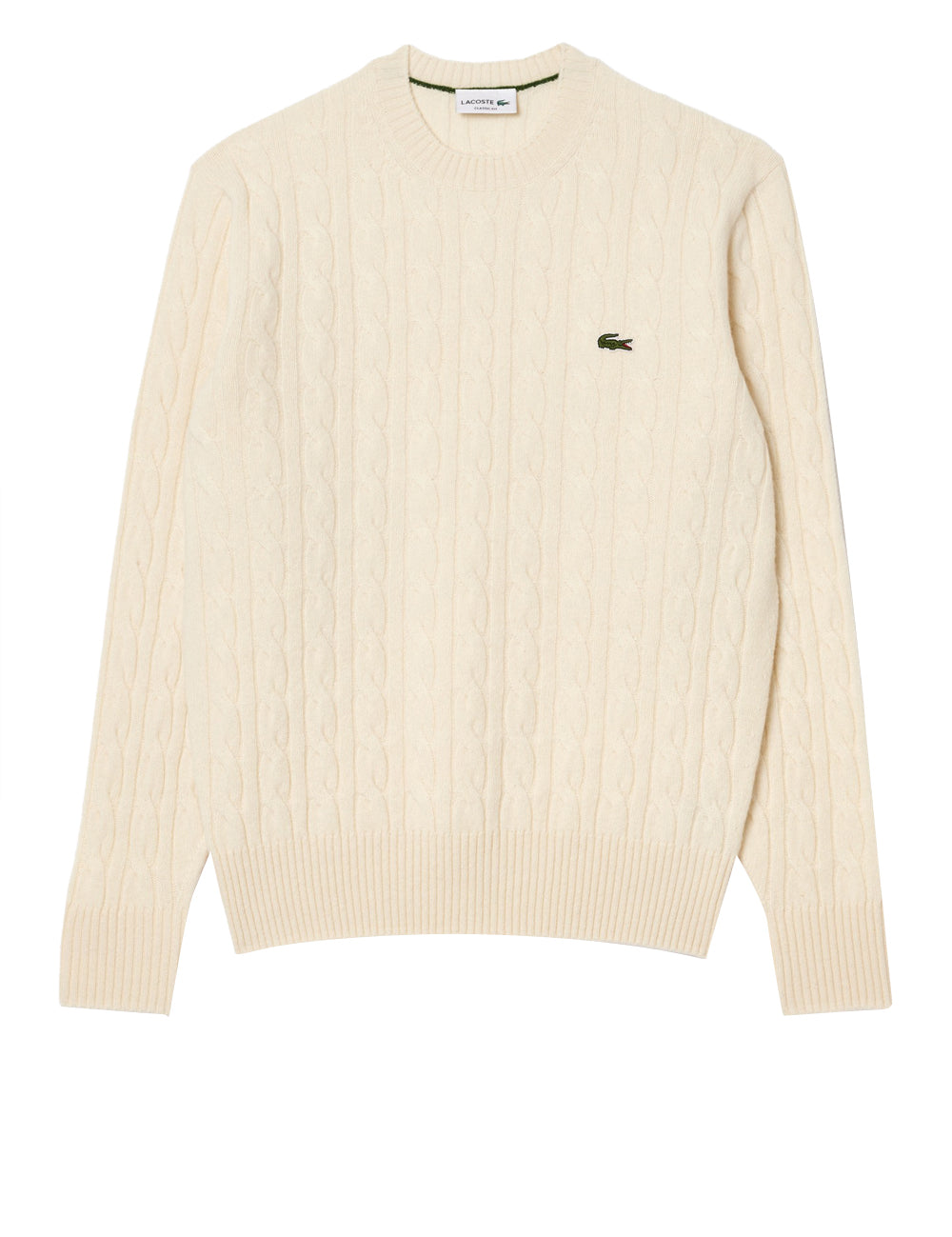 Maglione girocollo a trecce in lana cardata 
