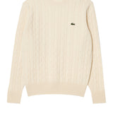 Carded wool cable-knit crew-neck sweater