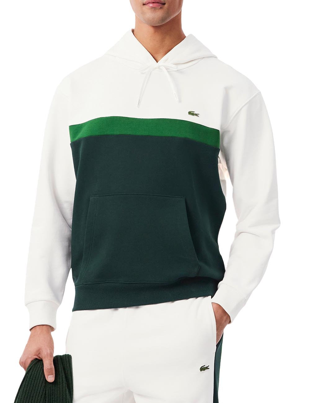 Felpa con cappuccio in tessuto felpato colorblock 
