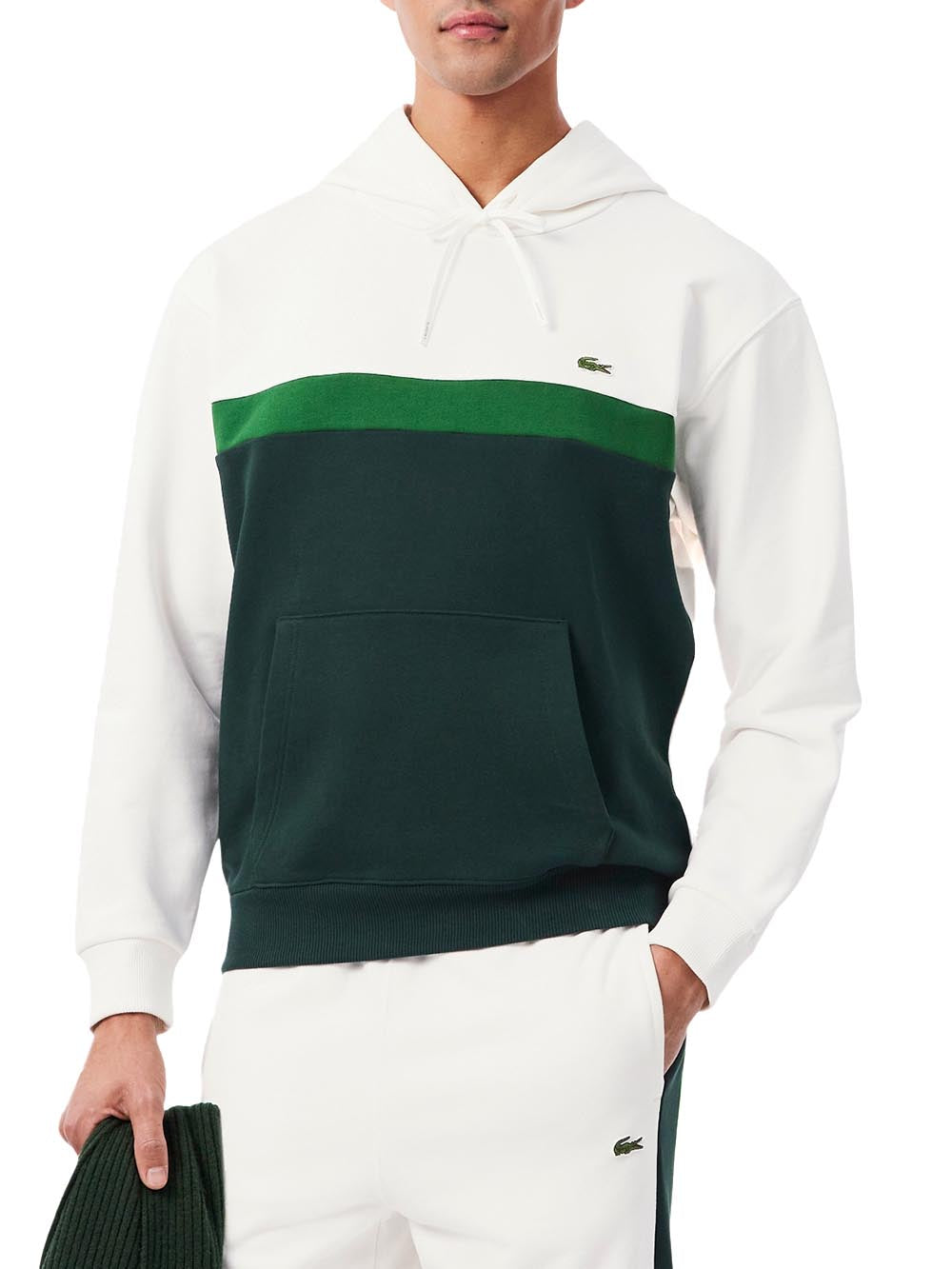Felpa con cappuccio in tessuto felpato colorblock 