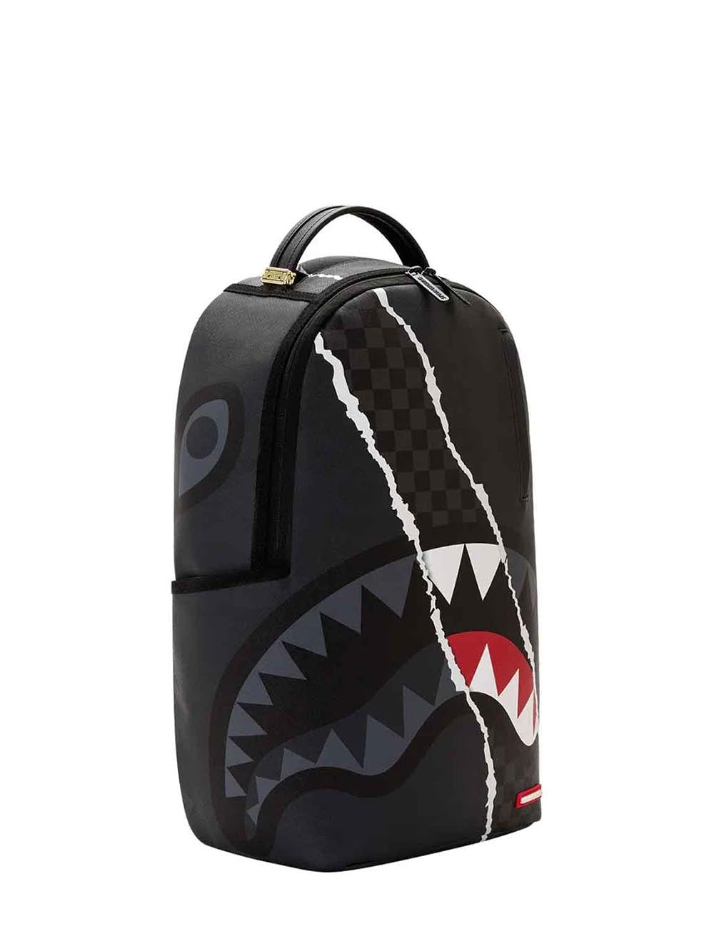 center rip revealing gray<BR/>check backpack 