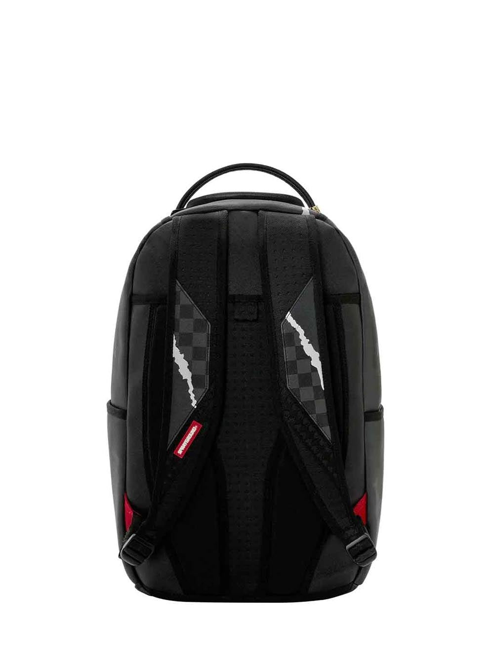 center rip revealing gray<BR/>check backpack 