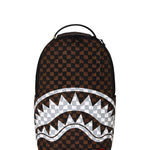 brown and cream drip check<BR/>shark backpack 