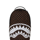 brown and cream drip check<BR/>shark backpack 