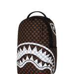 brown and cream drip check<BR/>shark backpack 