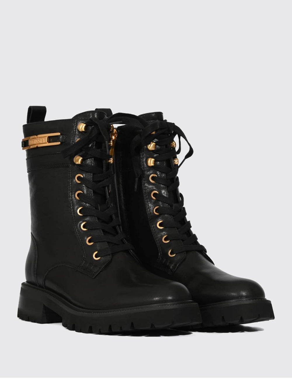 Leather Combat Boot With Logo