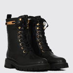 Leather Combat Boot With Logo