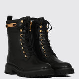 Leather Combat Boot With Logo
