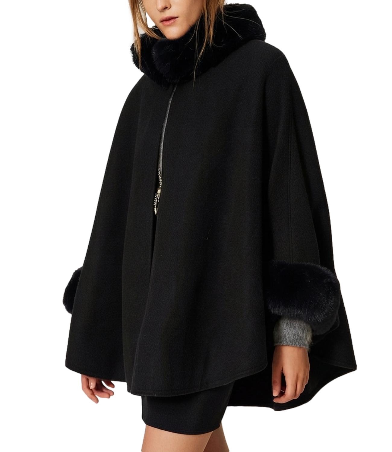 Poncho In Panno Con Dettagli A Fibra Lunga 