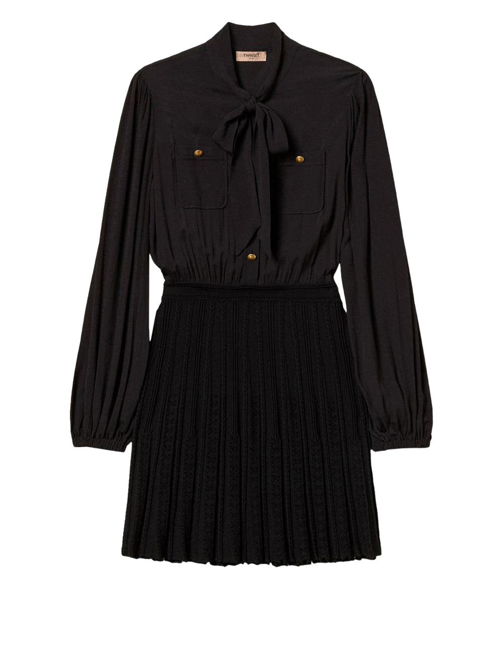 Two-Material Dress W/Scarf And Underskirt