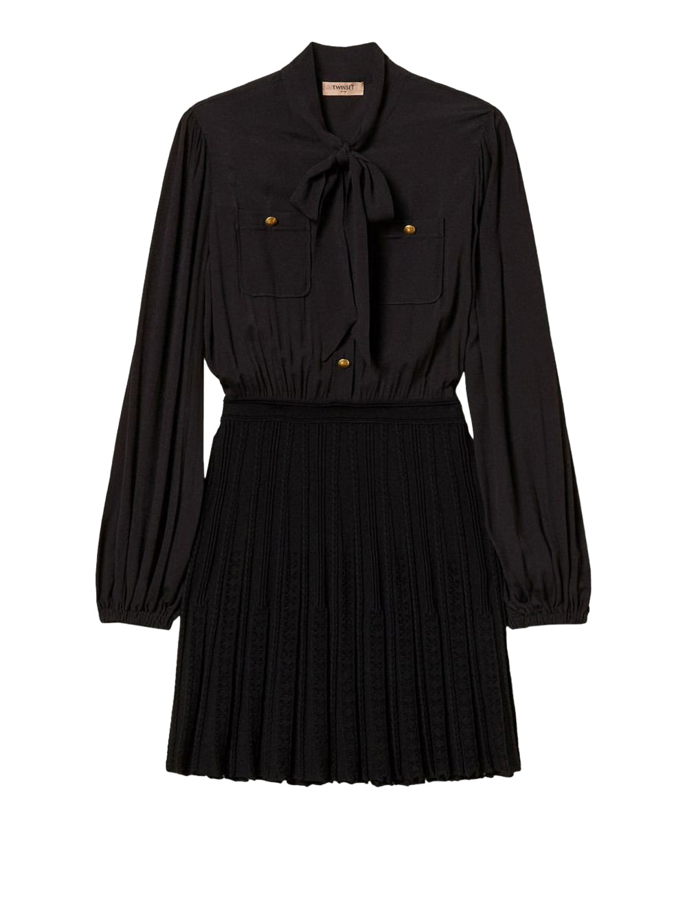 Two-Material Dress W/Scarf And Underskirt