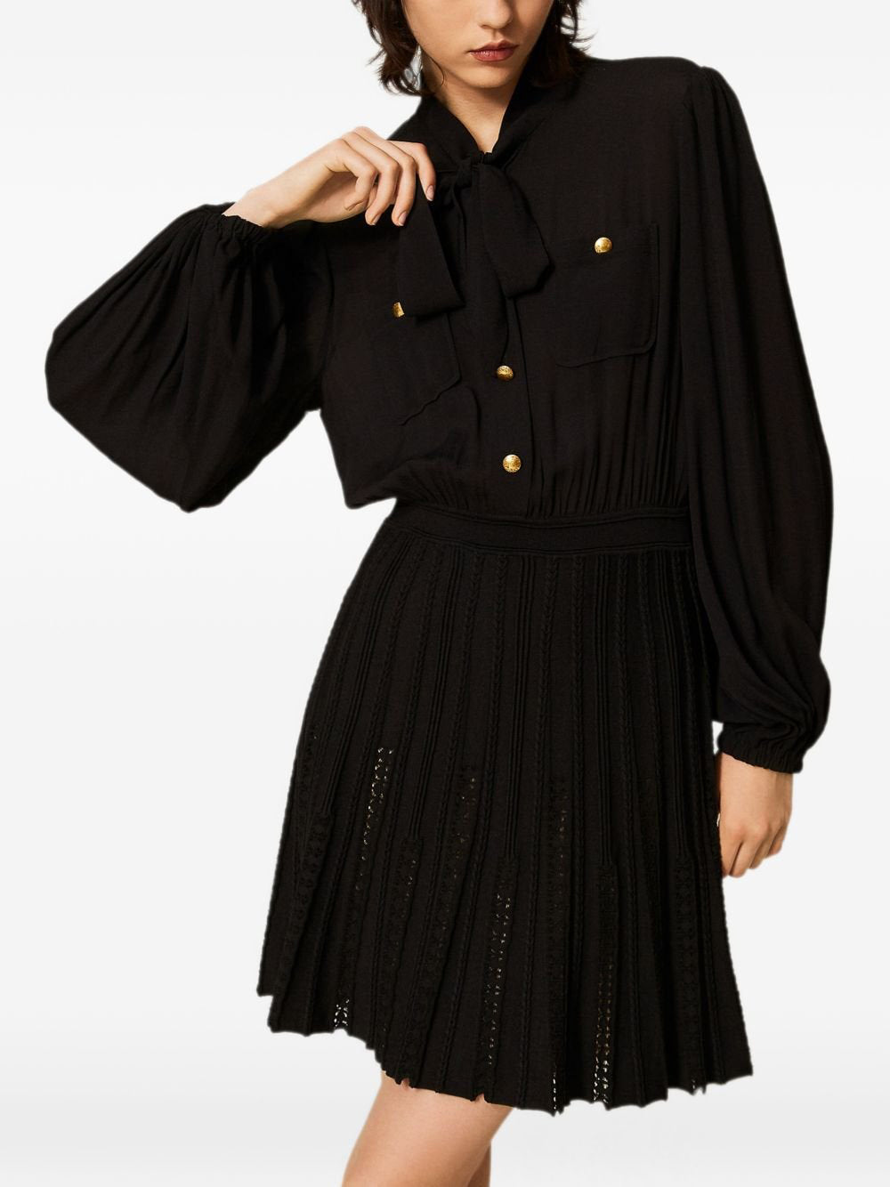 Two-Material Dress W/Scarf And Underskirt