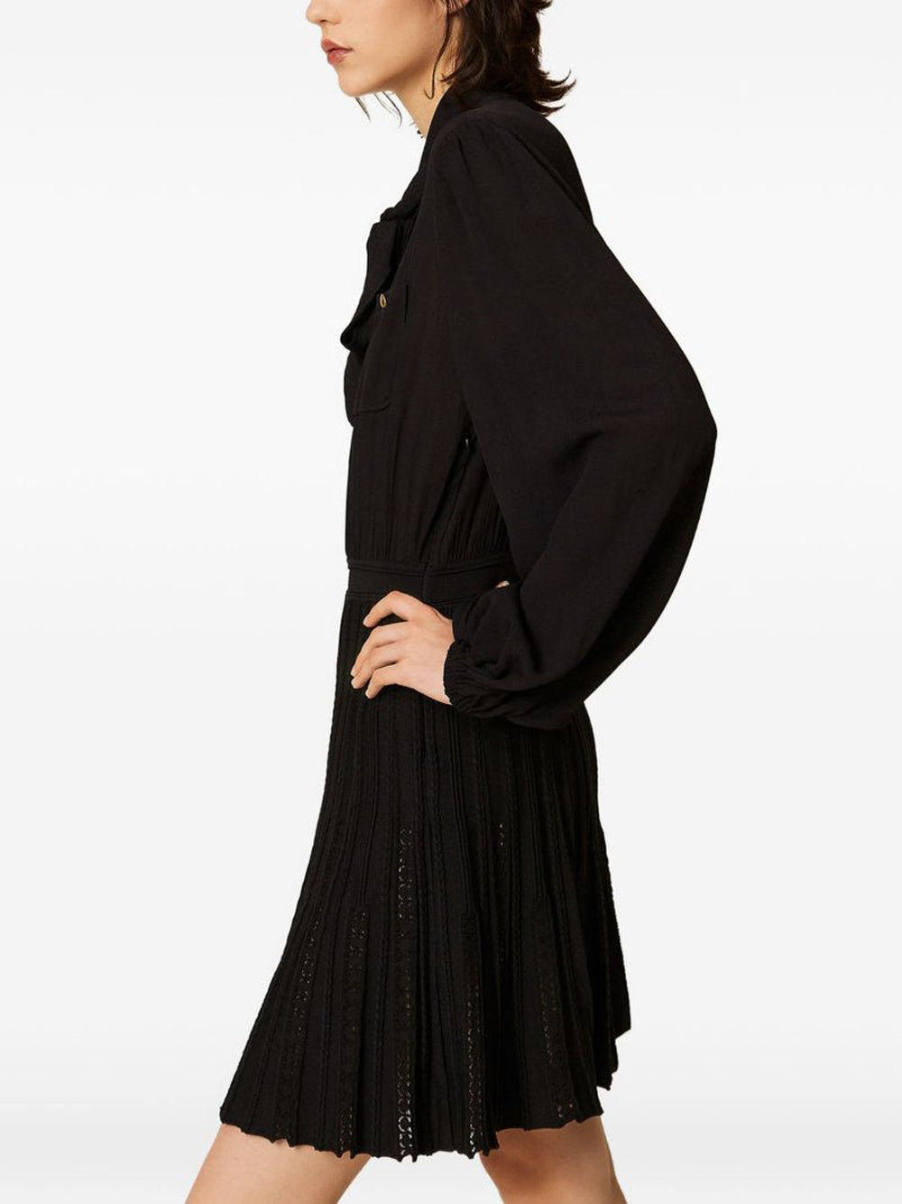 Two-Material Dress W/Scarf And Underskirt