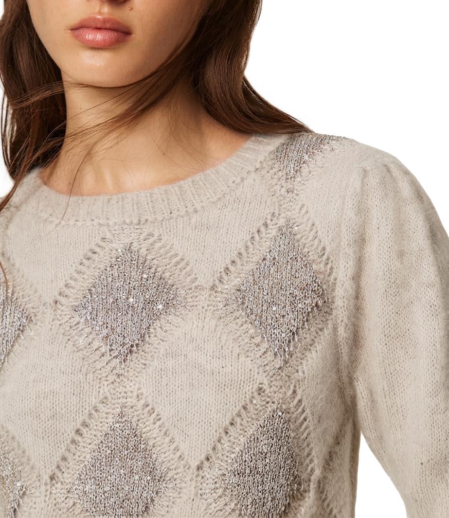 Maglia Jacquard A Girocollo M/C Rombi Paillettes 