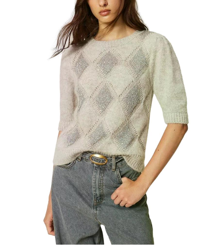 Jacquard Crew Neck Sweater L/S Diamond Sequins