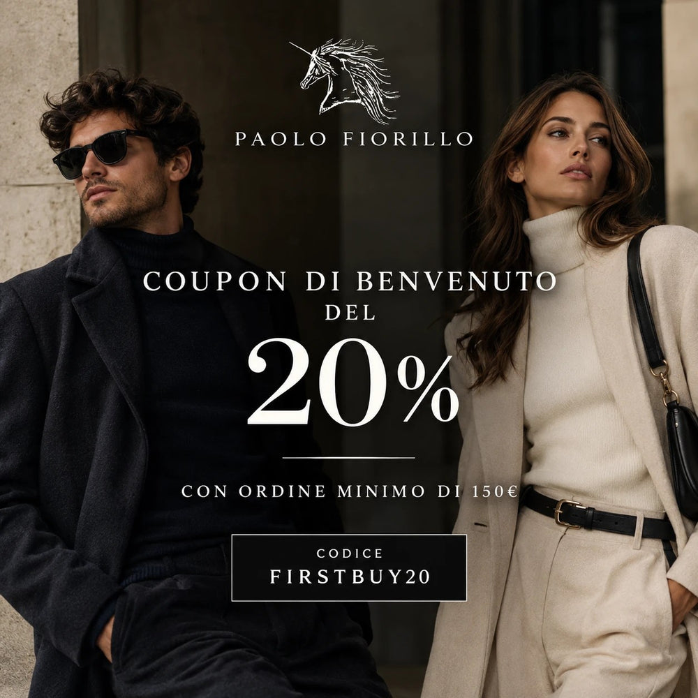 Coupon di benvenuto Paolo Fiorillo: 20% con ordine minimo di 150 €, codice FIRSTBUY20